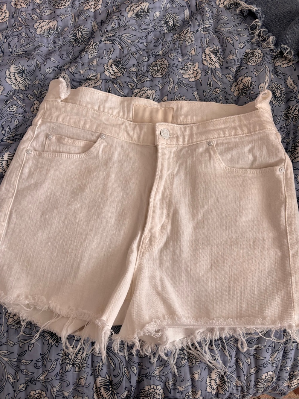 MOTHER White Frayed Hem Denim Shorts